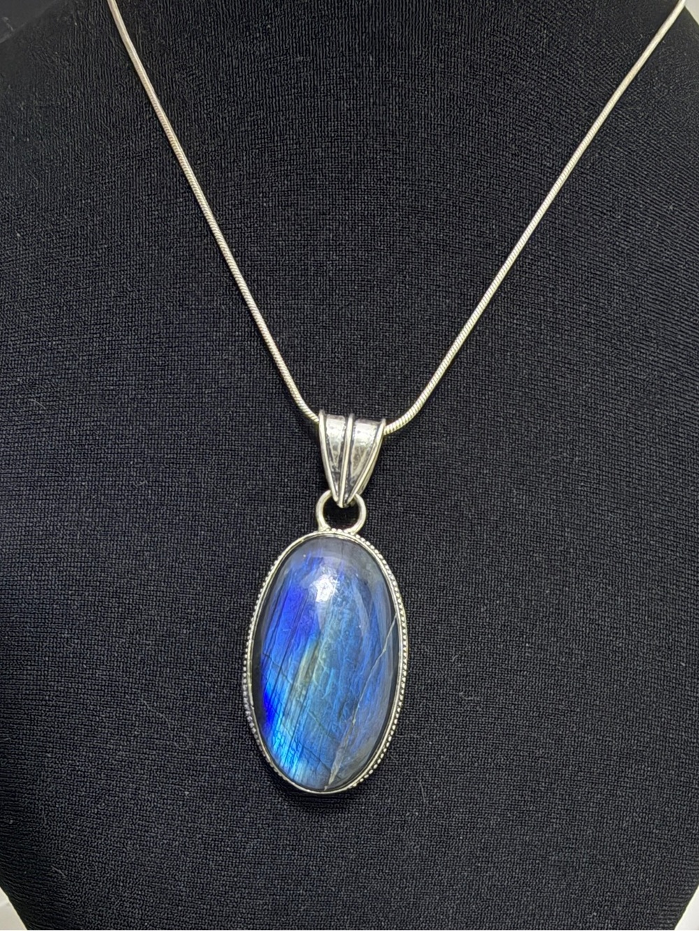 925 Sterling Silver Flash Labradorite Necklace Gemstone Womens Jewelry
